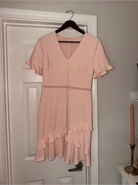 Shoshanna Blush Pink Ruffle V-Neck Mini Dress
